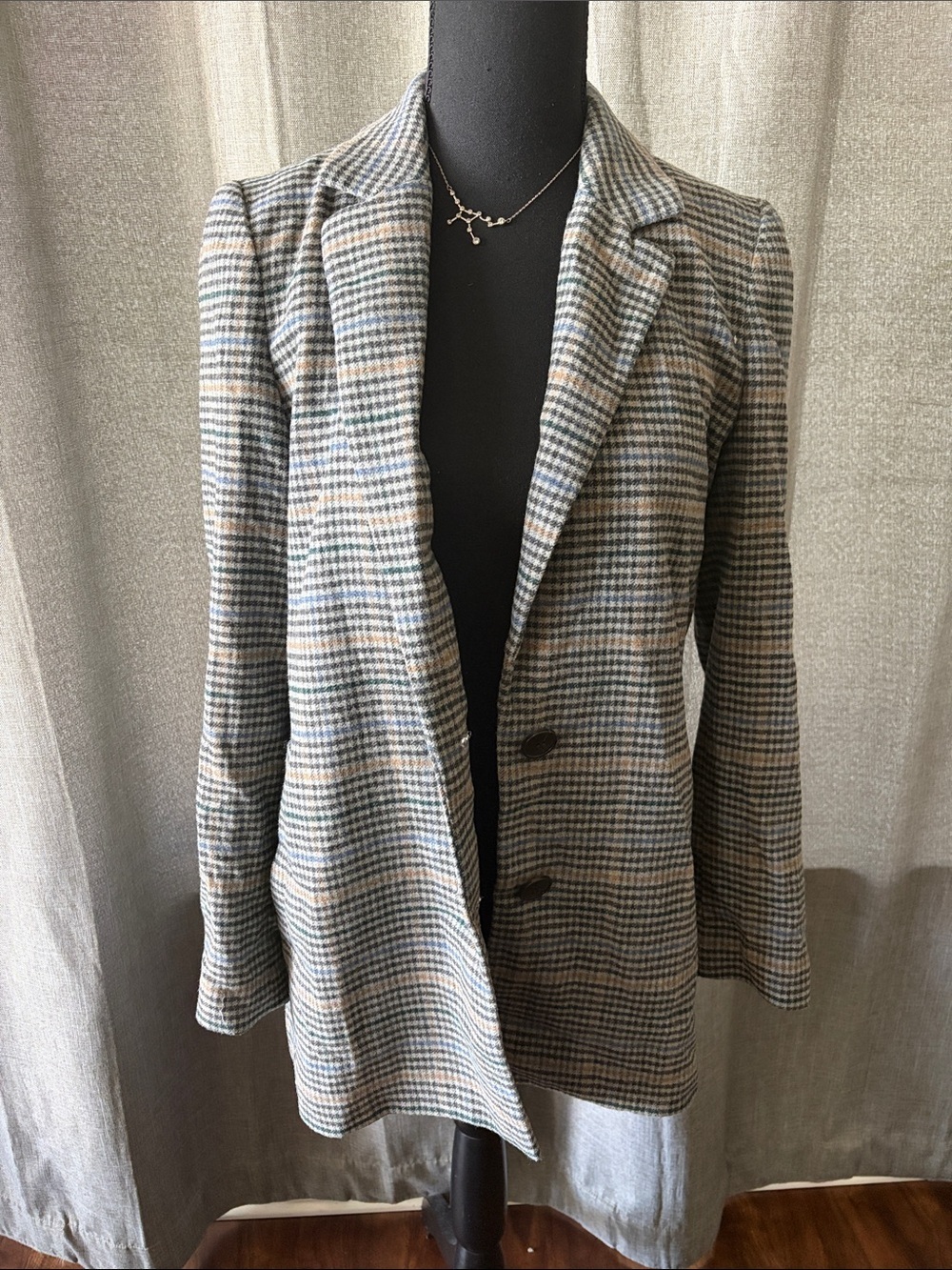 Madewell Plaid Notch-Lapel Women's Blazer in Taupe and Gray
